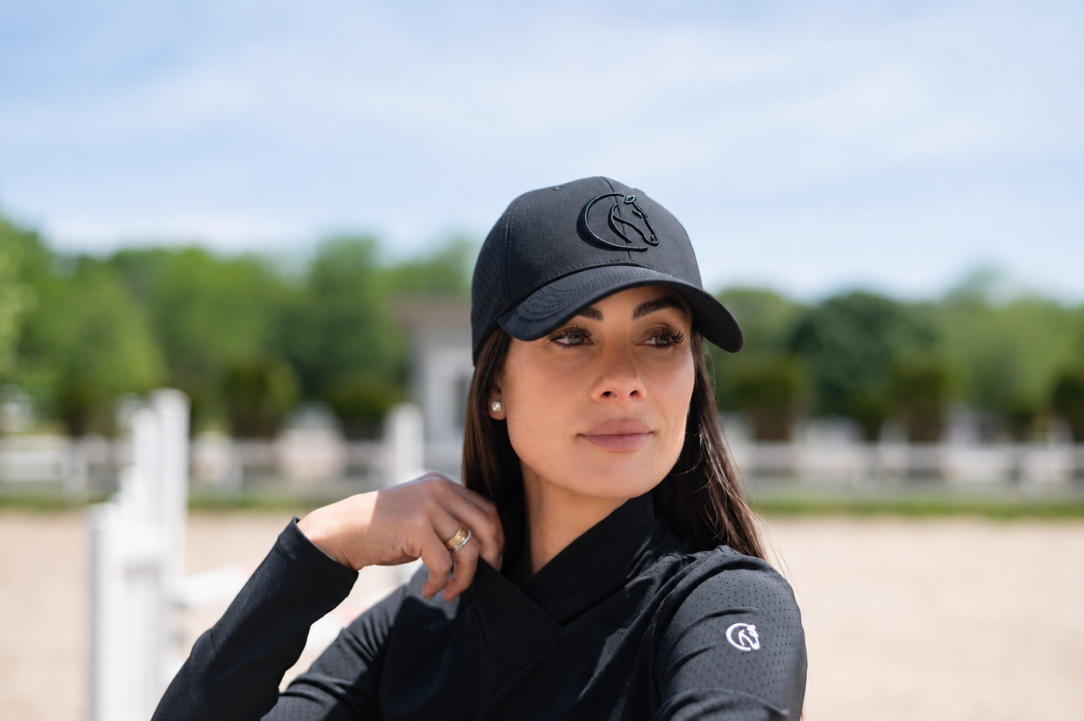 THE JULIETTE Long Sleeve Mock V Neck Perforated BLACK