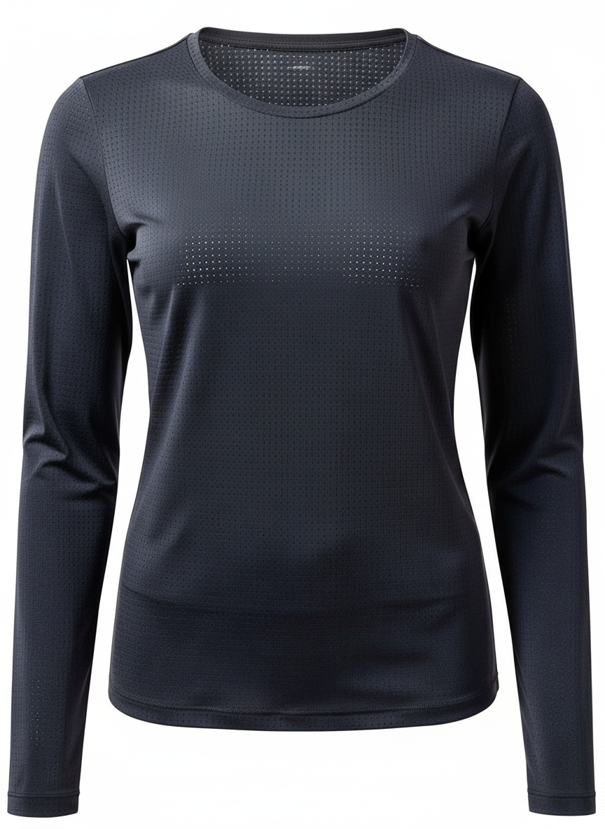 THE ELOISE Long Sleeve Crew Neck Perforated SPACE GRAY