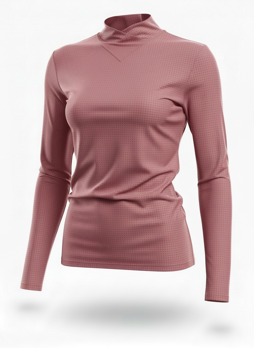 THE JULIETTE Long Sleeve Mock V Neck Perforated DUSKYROSE